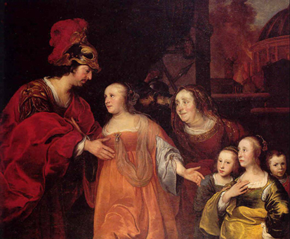 Volumnia met haar kinderen voor Coriolanus