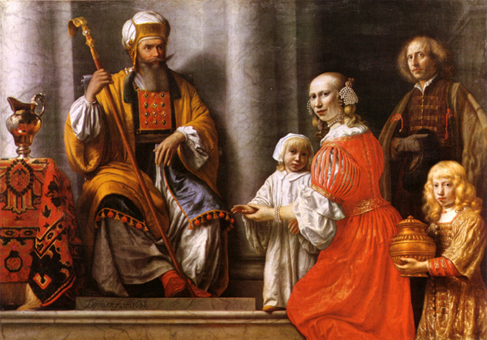 Elkana en Hanna presenteren Samuel aan Eli