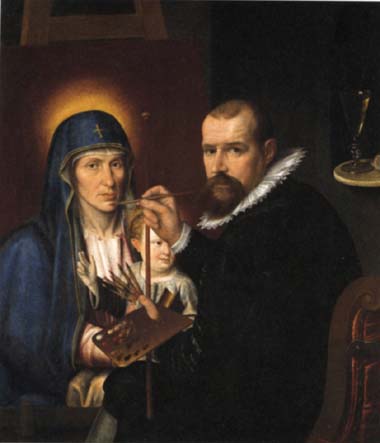 Apostel Lucas Evangelist schildert Maria met kind