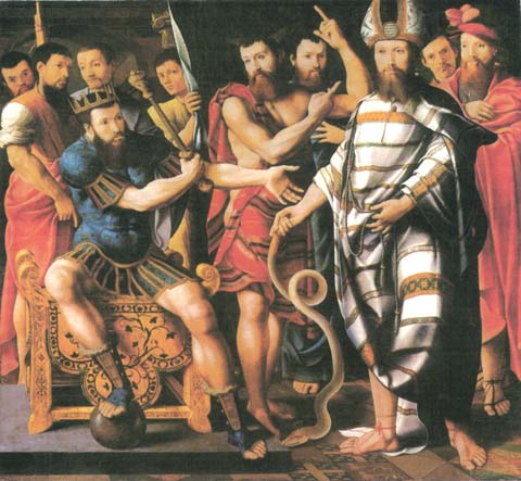 Mozes en Aäron voor Farao