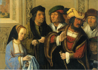 Vrouw van Potifar toont haar gemaal de mantel van Jozef