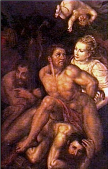 Fortitudo (Kracht) overwonnen door Sapientia (Wijsheid) en Prudentia (Voorzichtigheid) (?)