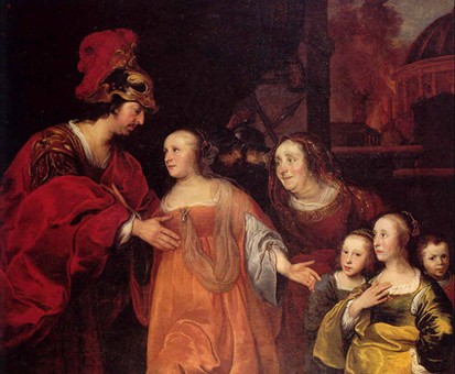 Volumnia met haar kinderen voor Coriolanus