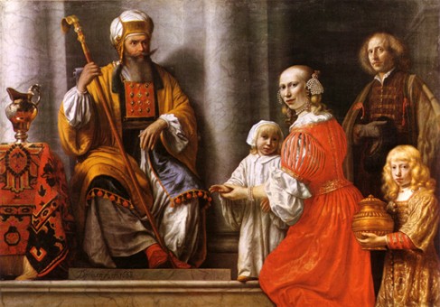 Elkana en Hanna presenteren Samuel aan Eli