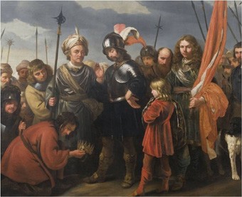 Amalekiet geeft David Sauls kroon en armband