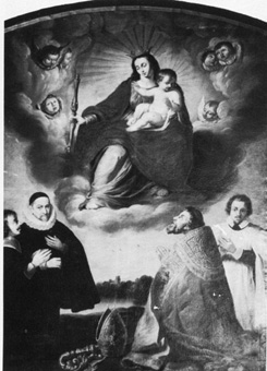 Maria met Kind aanbeden door vier personen